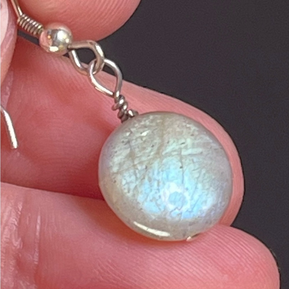 Handmade Real White Labradorite Dangle Drop Earrings Blue Flash For Pierced Ears